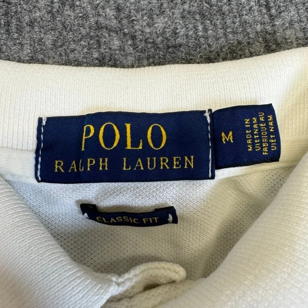 Polo Ralph Lauren Mens Classic Fit White Pique Polo Shirt Navy Pony Logo Size M